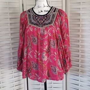 Monsoon pink and black oversized embroidery wide sleeves tunic top size S
